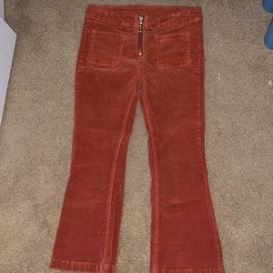 Orange Corduroy Flare Capri Pants